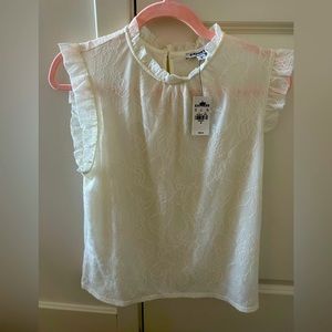 BNWT Express ivory lace shirt with high neck and button neck closure